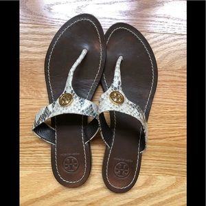 Tory Burch Leather Thong Logo Sandals Flip Flops